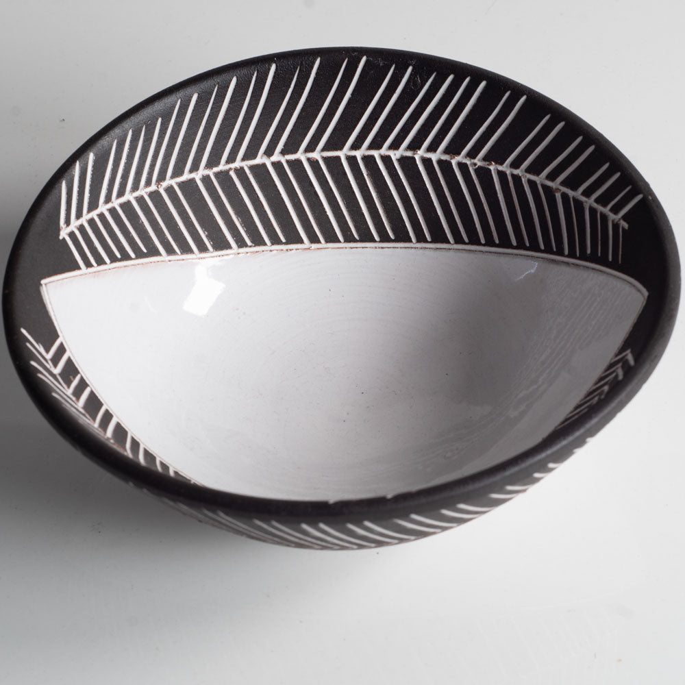 Gabriel Keramik, black and white ceramic bowl with incised decoration, Sweden