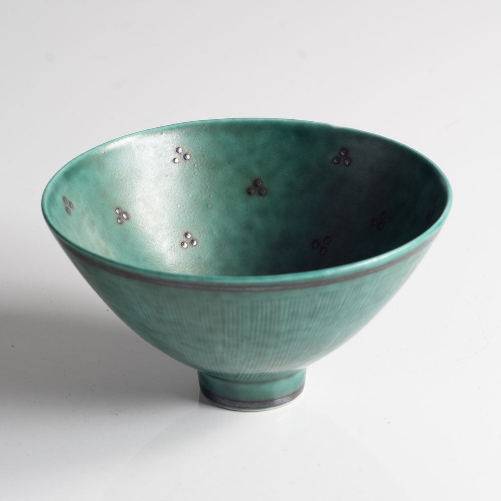 Wilhelm Kåge for Gustavsberg, Sweden, stoneware "Argenta " bowl with silver decoration L3902