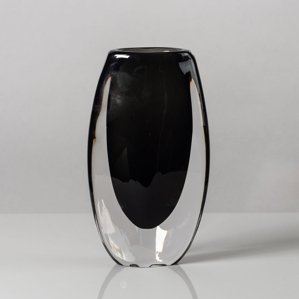 Nils Landberg for Orrefors, glass sommerso vase in black and clear H1360