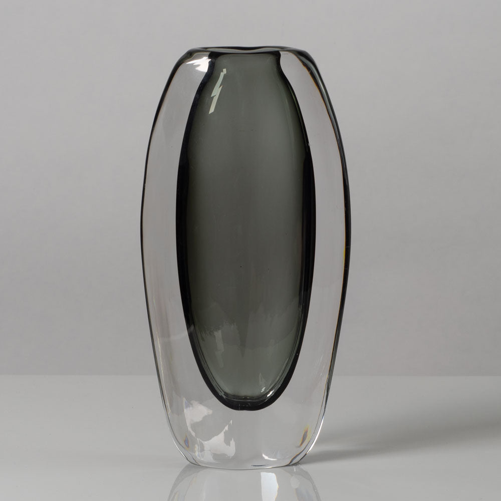 Nils Landberg for Orrefors, glass sommerso vase in gray and clear H1314