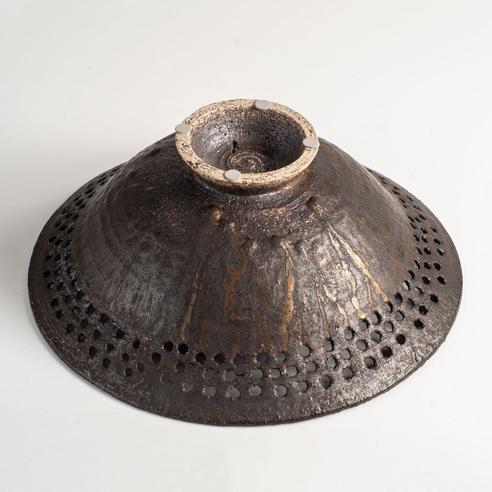 Ian Godfrey, UK, unique stoneware bowl with pierced rim M4105