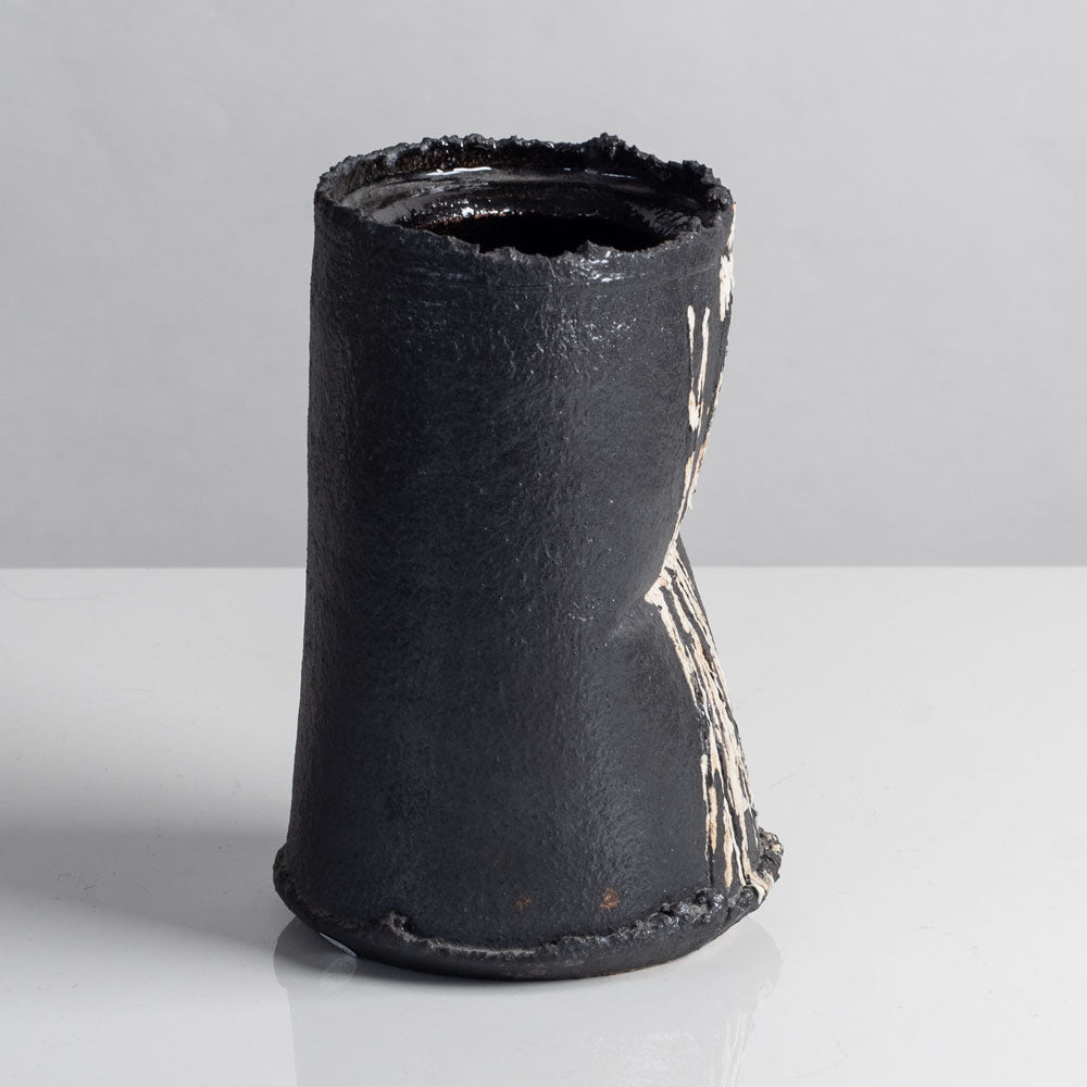 Dan Kelly, UK unique stoneware vase with matte black and white glaze L4012