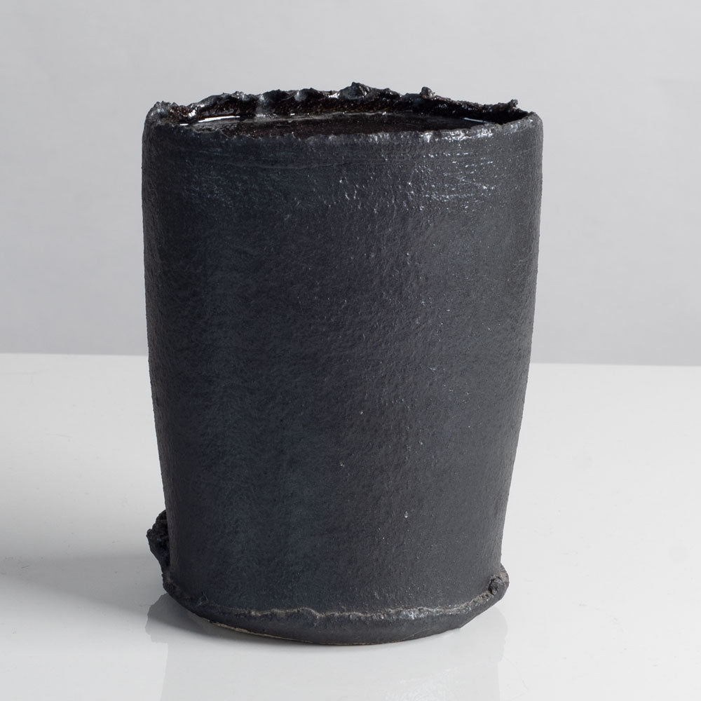Dan Kelly, UK unique stoneware vase with matte black and white glaze L4012