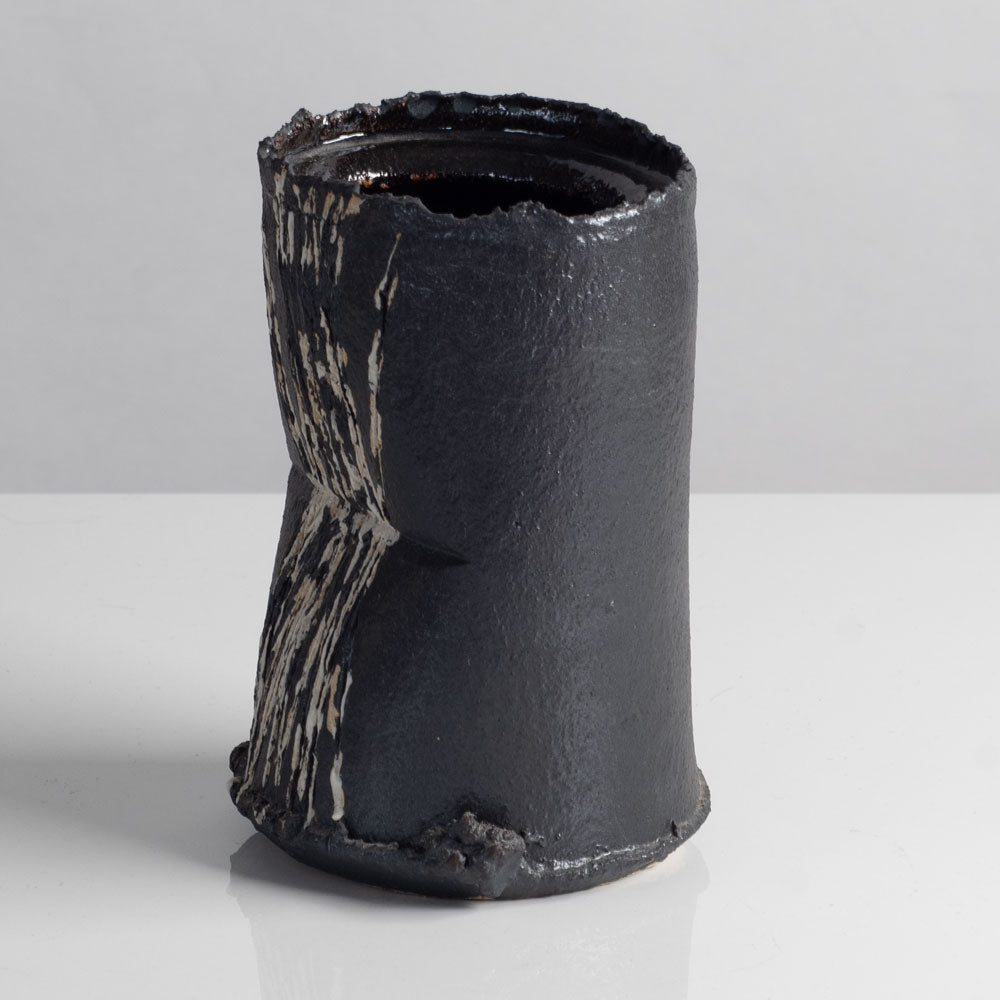 Dan Kelly, UK unique stoneware vase with matte black and white glaze L4012