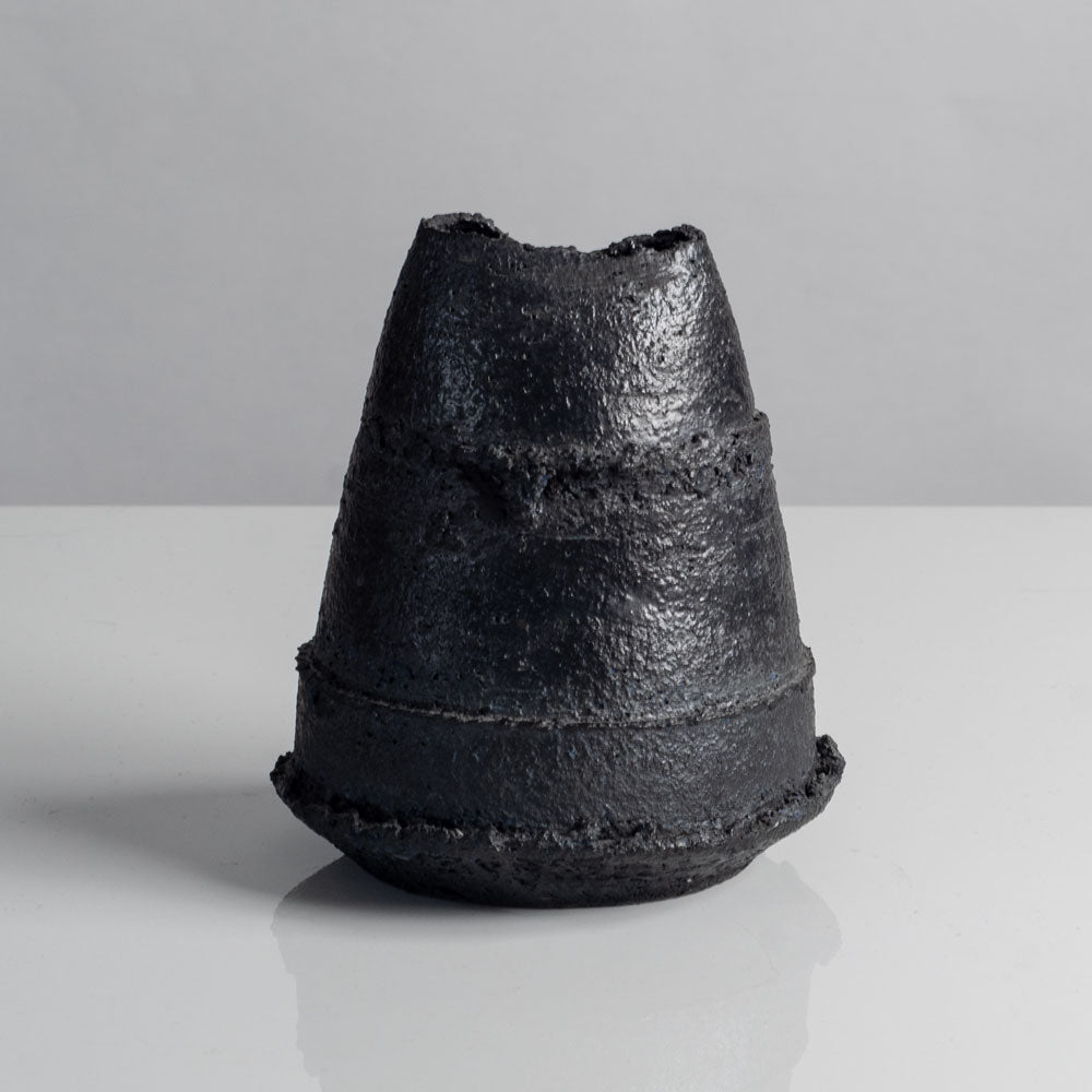 Dan Kelly, UK unique stoneware vase with matte black glaze L4013
