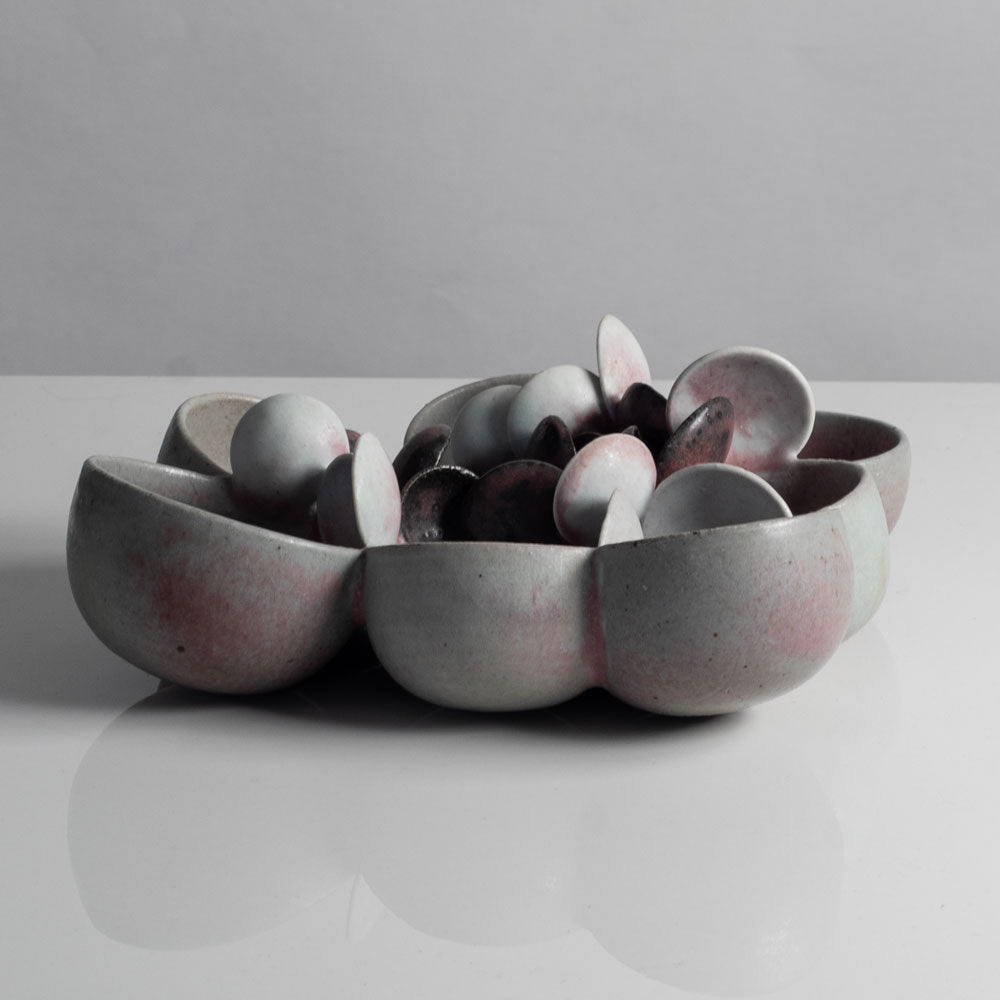 Beate Kuhn, Germany, unique stoneware sculptural form with off white and pink glaze L3980