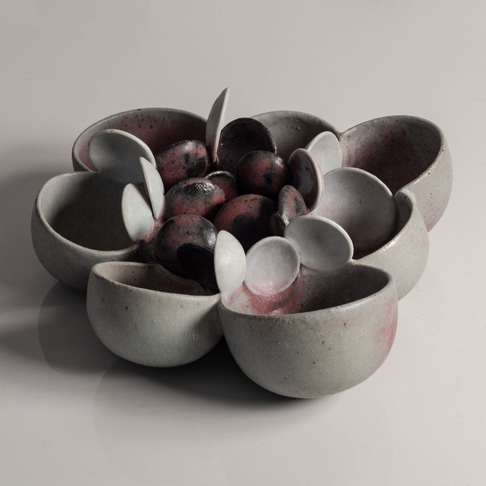 Beate Kuhn, Germany, unique stoneware sculptural form with off white and pink glaze L3980