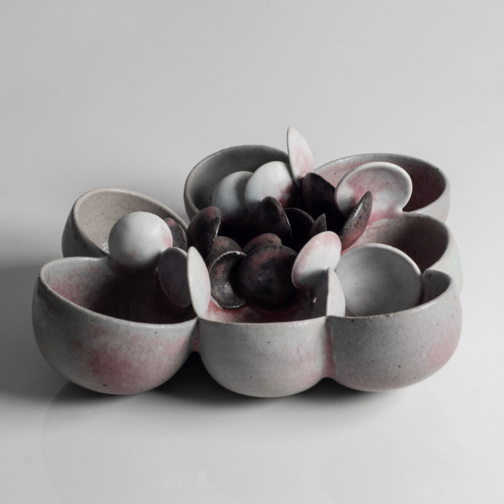 Beate Kuhn, Germany, unique stoneware sculptural form with off white and pink glaze L3980
