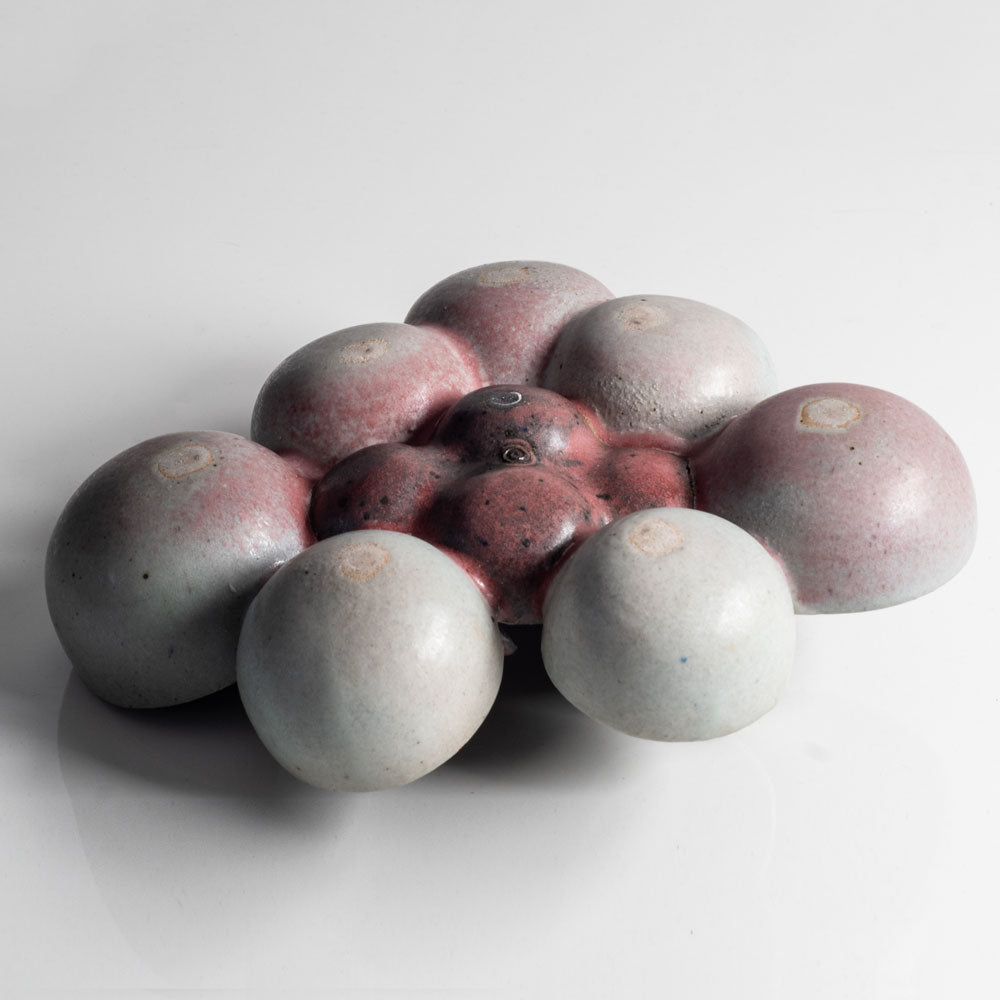 Beate Kuhn, Germany, unique stoneware sculptural form with off white and pink glaze L3980