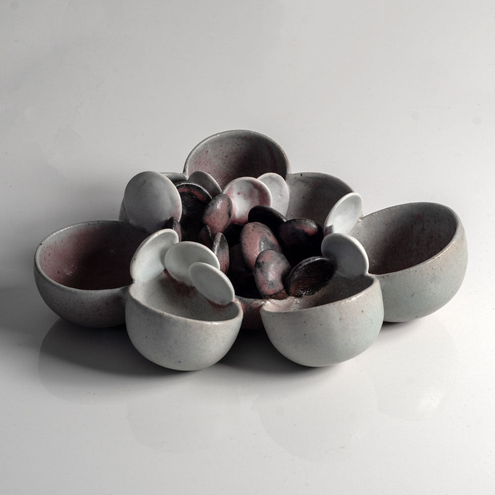 Beate Kuhn, Germany, unique stoneware sculptural form with off white and pink glaze L3980