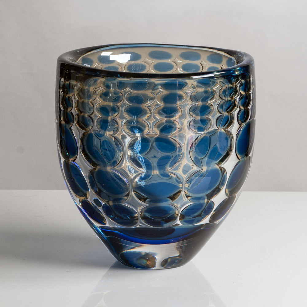 Ingeborg Lundin for Orrefors, Sweden, Ariel vase in blue and amber glass M4054