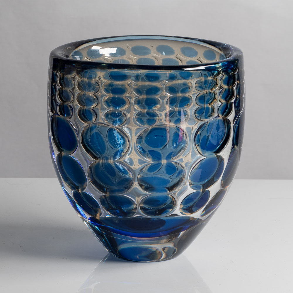 Ingeborg Lundin for Orrefors, Sweden, Ariel vase in blue and amber glass M4054