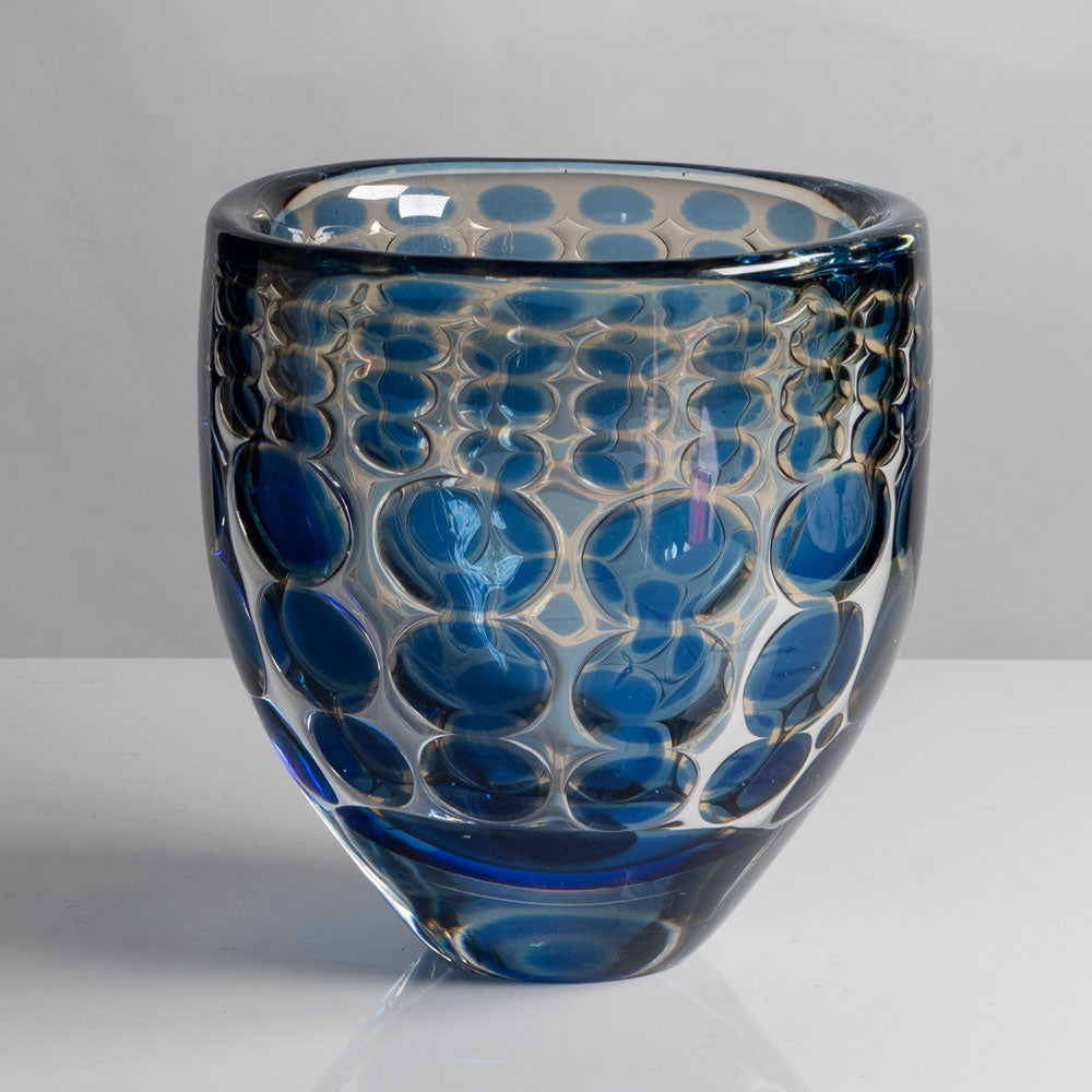 Ingeborg Lundin for Orrefors, Sweden, Ariel vase in blue and amber glass M4054