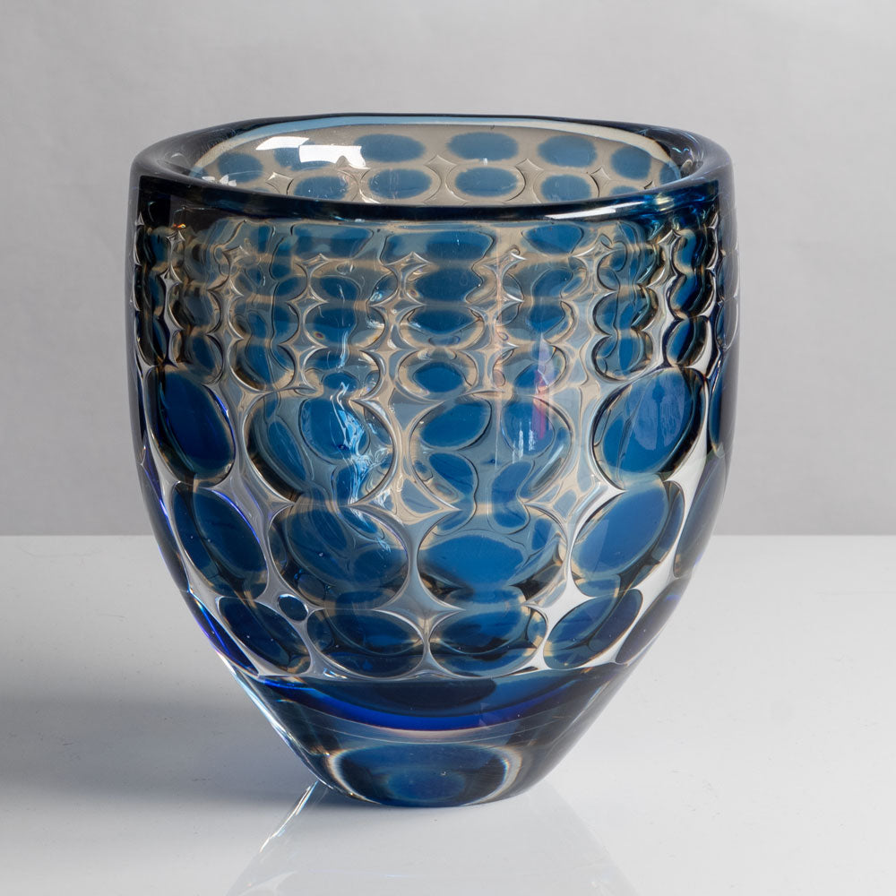 Ingeborg Lundin for Orrefors, Sweden, Ariel vase in blue and amber glass M4054