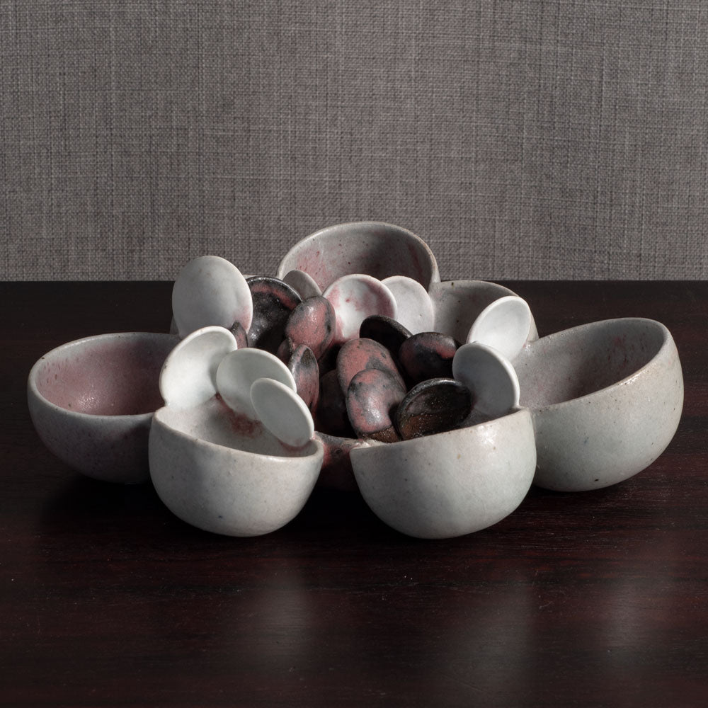 Beate Kuhn, Germany, unique stoneware sculptural form with off white and pink glaze L3980