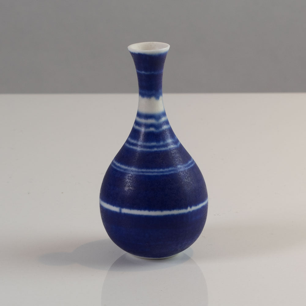 Gunnar Nylund for Rörstrand, Sweden, stoneware cabinet vase with blue and white stripes K2605