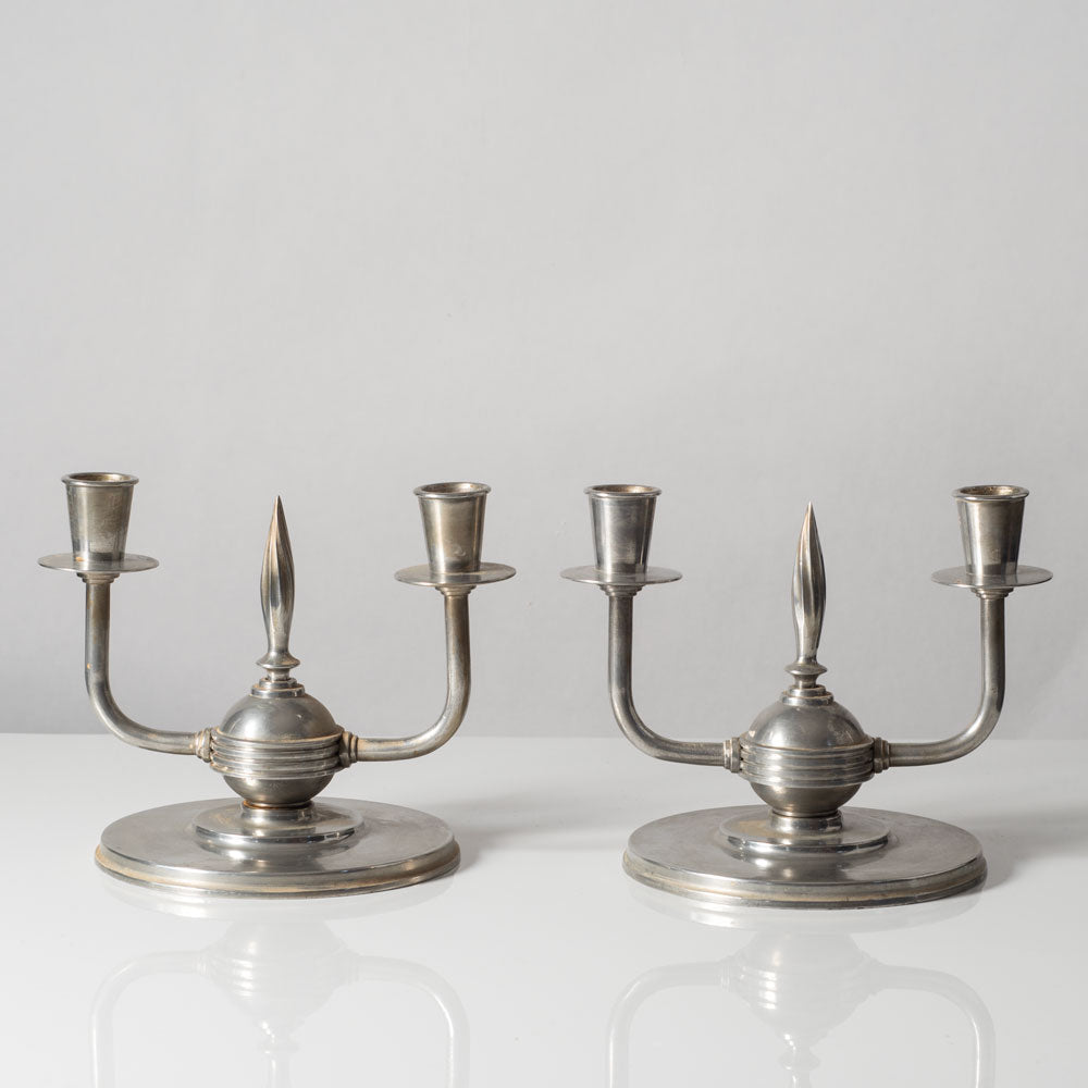 JL Hultmann for Norahammars Tenn, Sweden, pair of pewter double candlesticks K2746