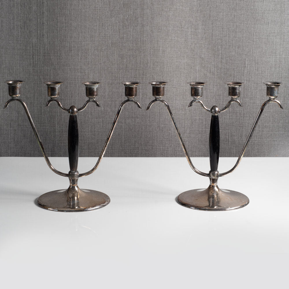 OH Lagerstedt, Sweden, pair of silver plate and wood candelabras L3401