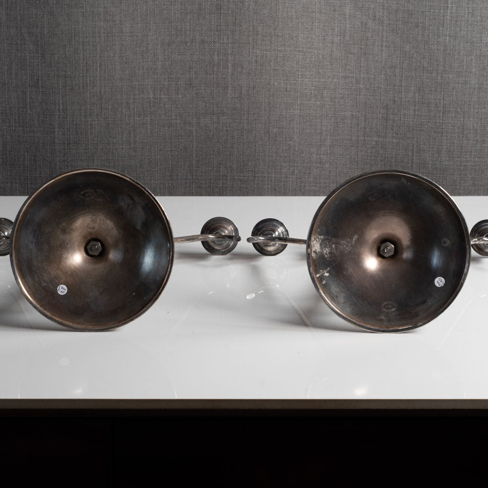 OH Lagerstedt, Sweden, pair of silver plate and wood candelabras L3401