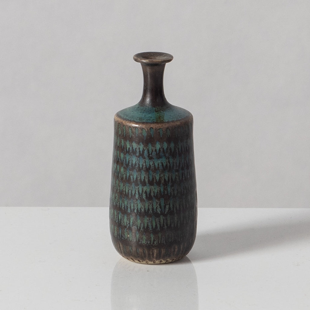 Stig Lindberg for Gustavsberg, Sweden, miniature stoneware vase with turquoise glaze J1154