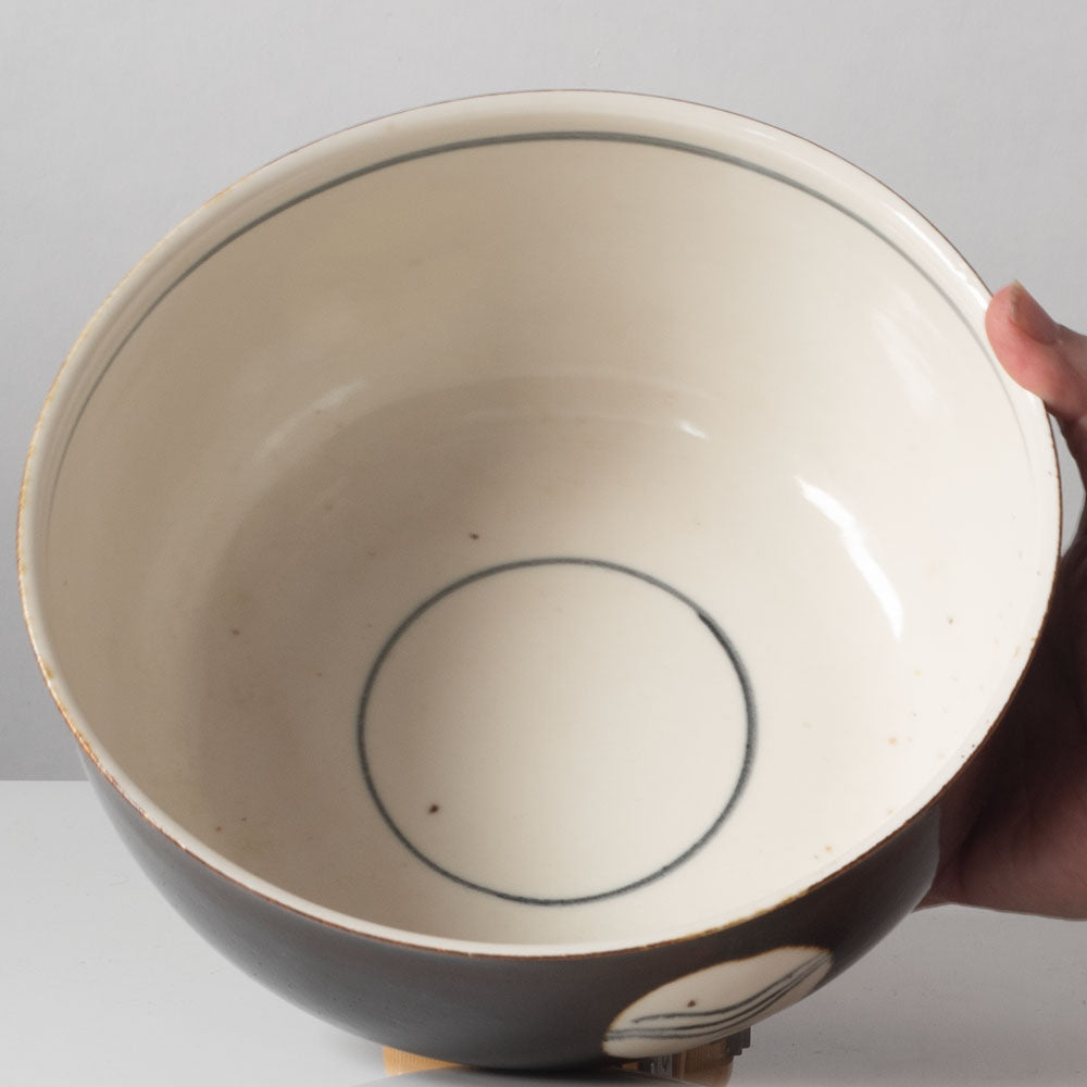 Inger Thing, Denmark, unique stoneware bowl with wave motif K2797