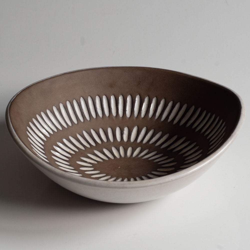 Ingrid Atterberg for Uppsala, Sweden, stoneware bowl partially glazed with white glaze K2383