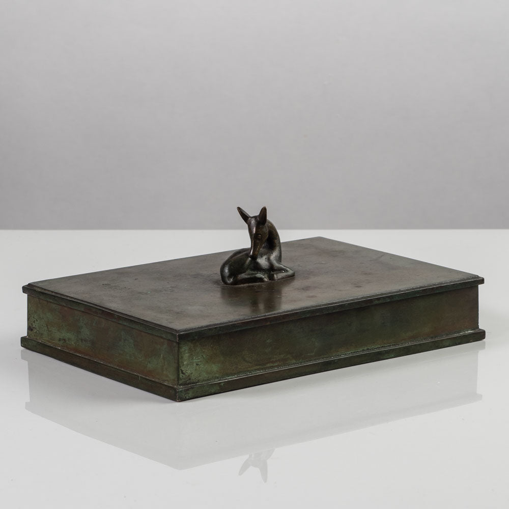 Sune Backstroms, Sweden, bronze lidded box with deer handle K2844