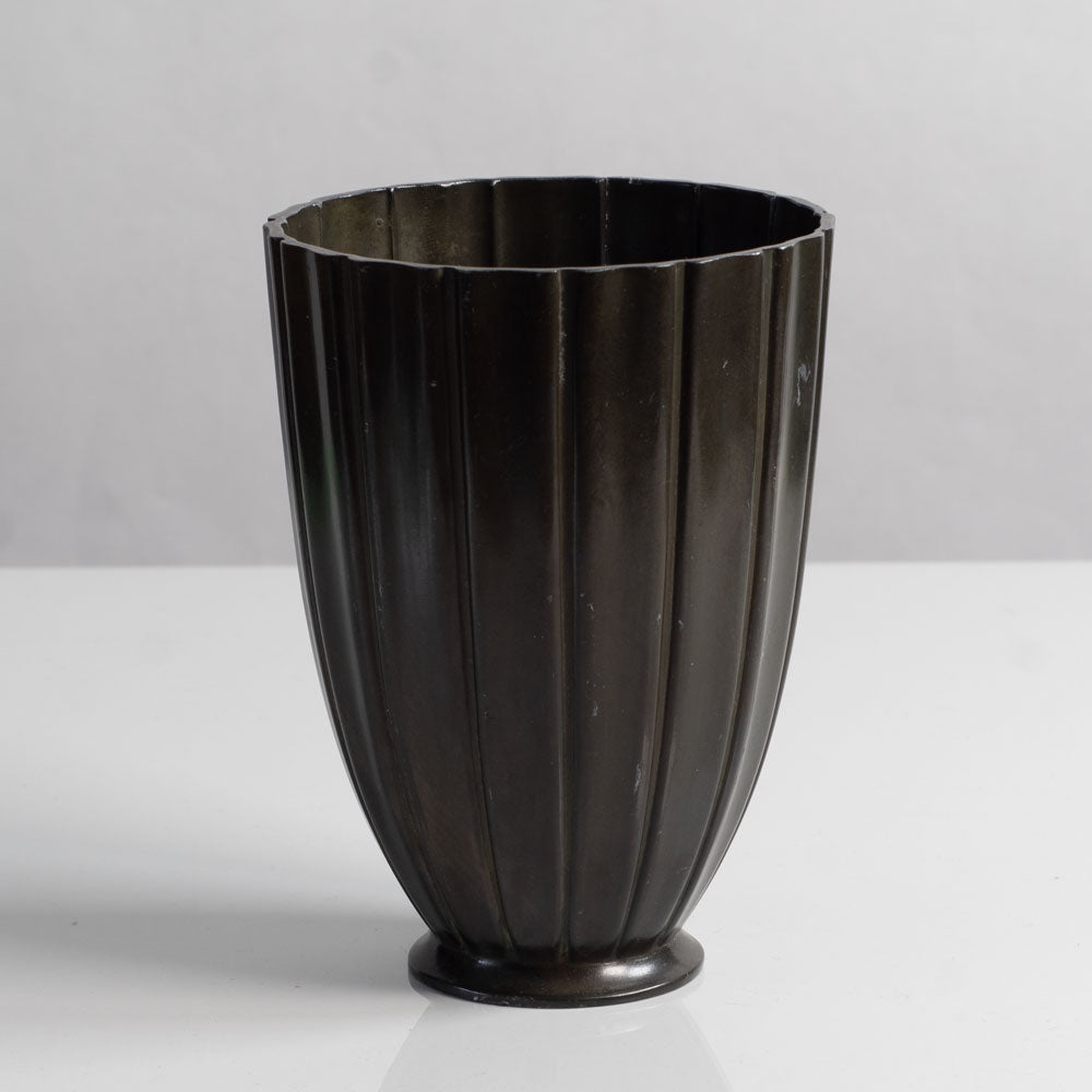 Just Andersen, Denmark, fluted disko metal vase, 1930s H1043