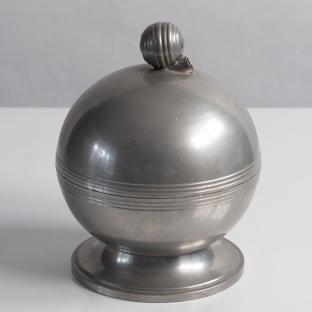 GAB Tenn, Sweden, pewter lidded bowl with snail shell handle L3099