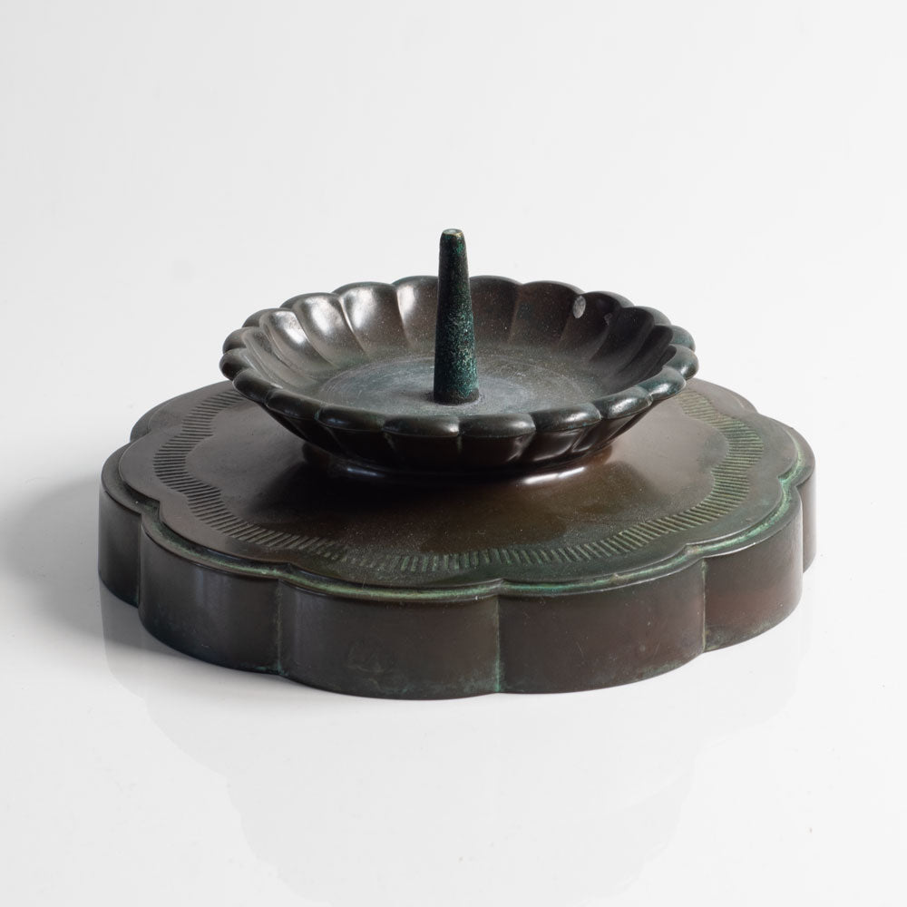 Just Andersen, Sweden, pair of Disko metal sculpted candle holders L3030