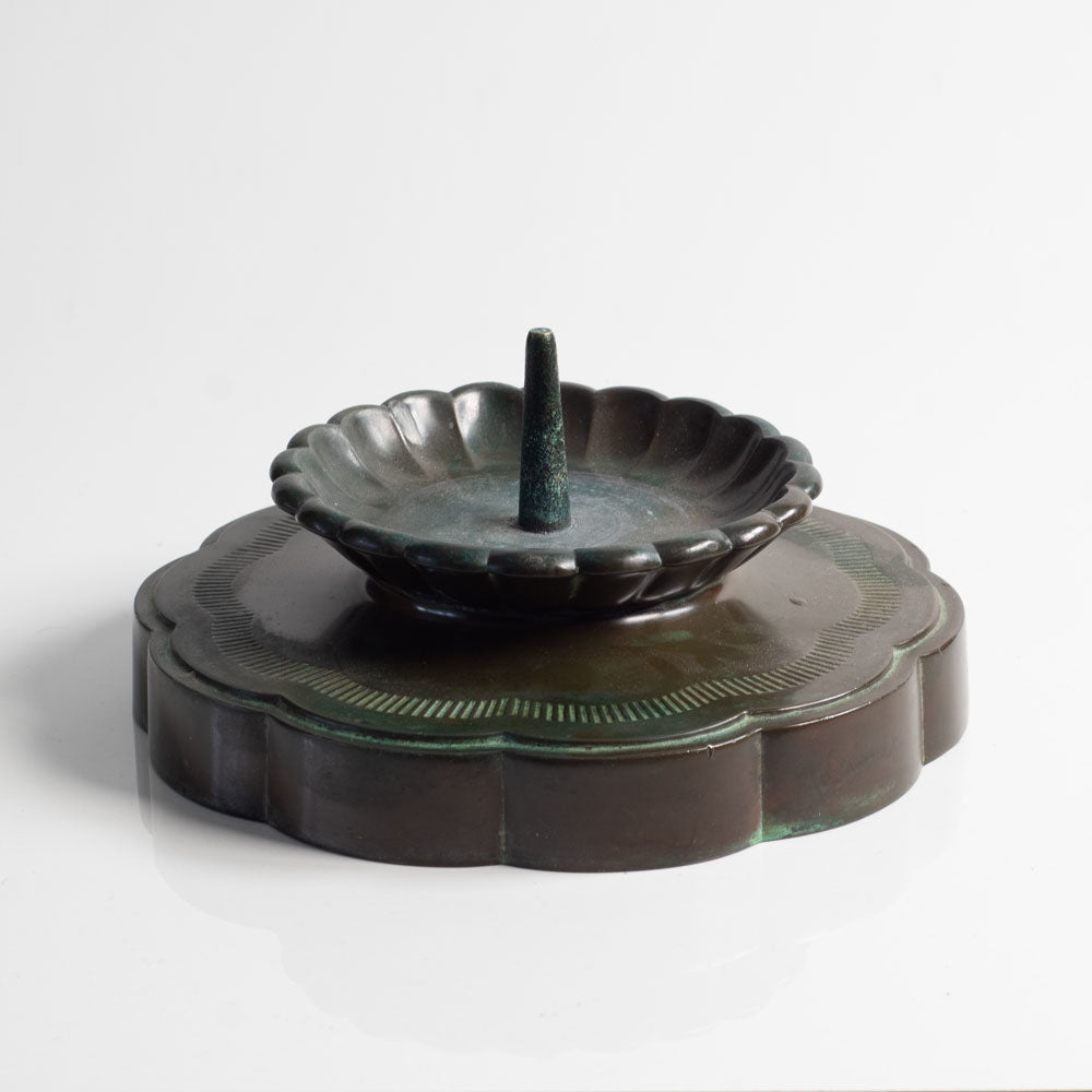 Just Andersen, Sweden, pair of Disko metal sculpted candle holders L3030