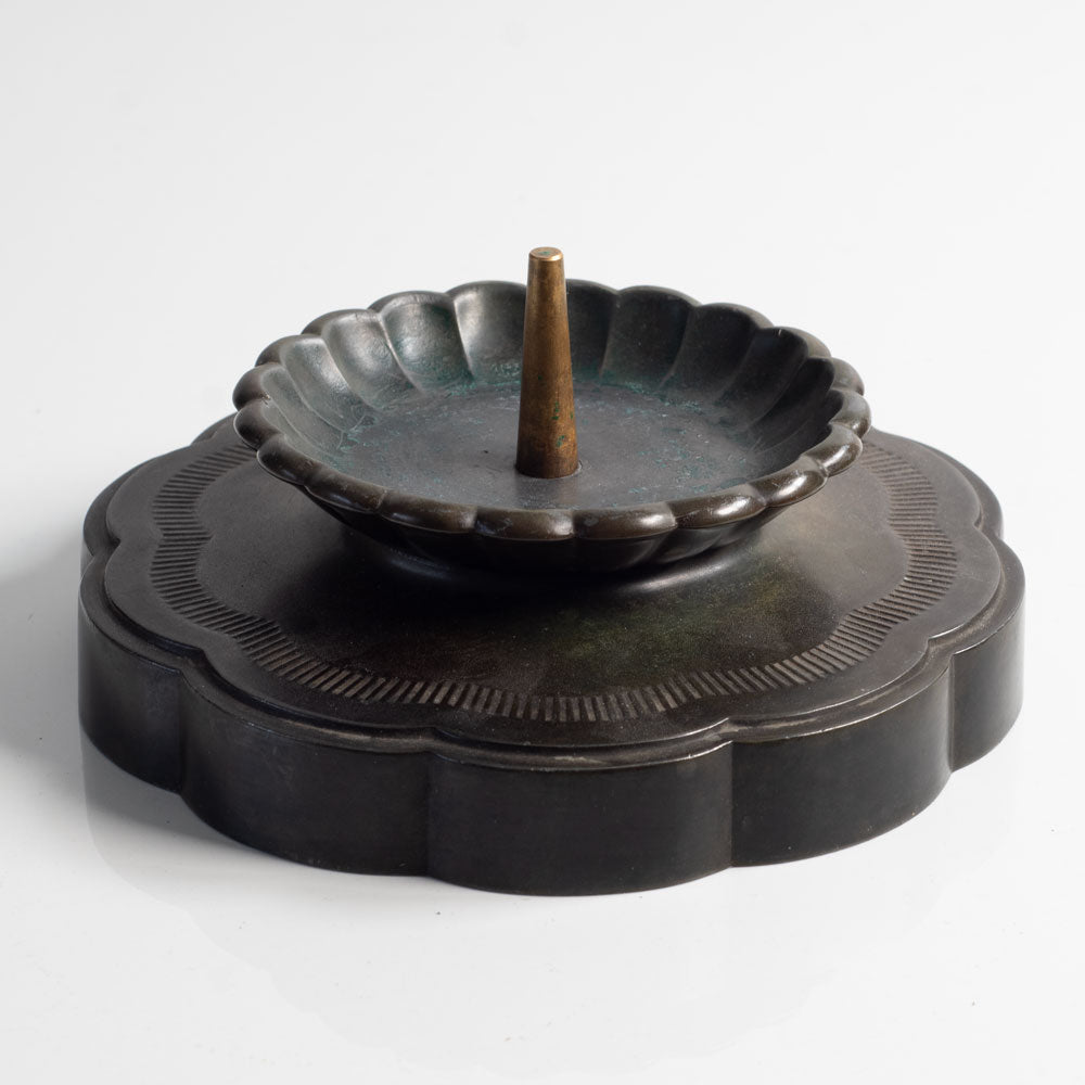 Just Andersen, Sweden, pair of Disko metal sculpted candle holders L3030