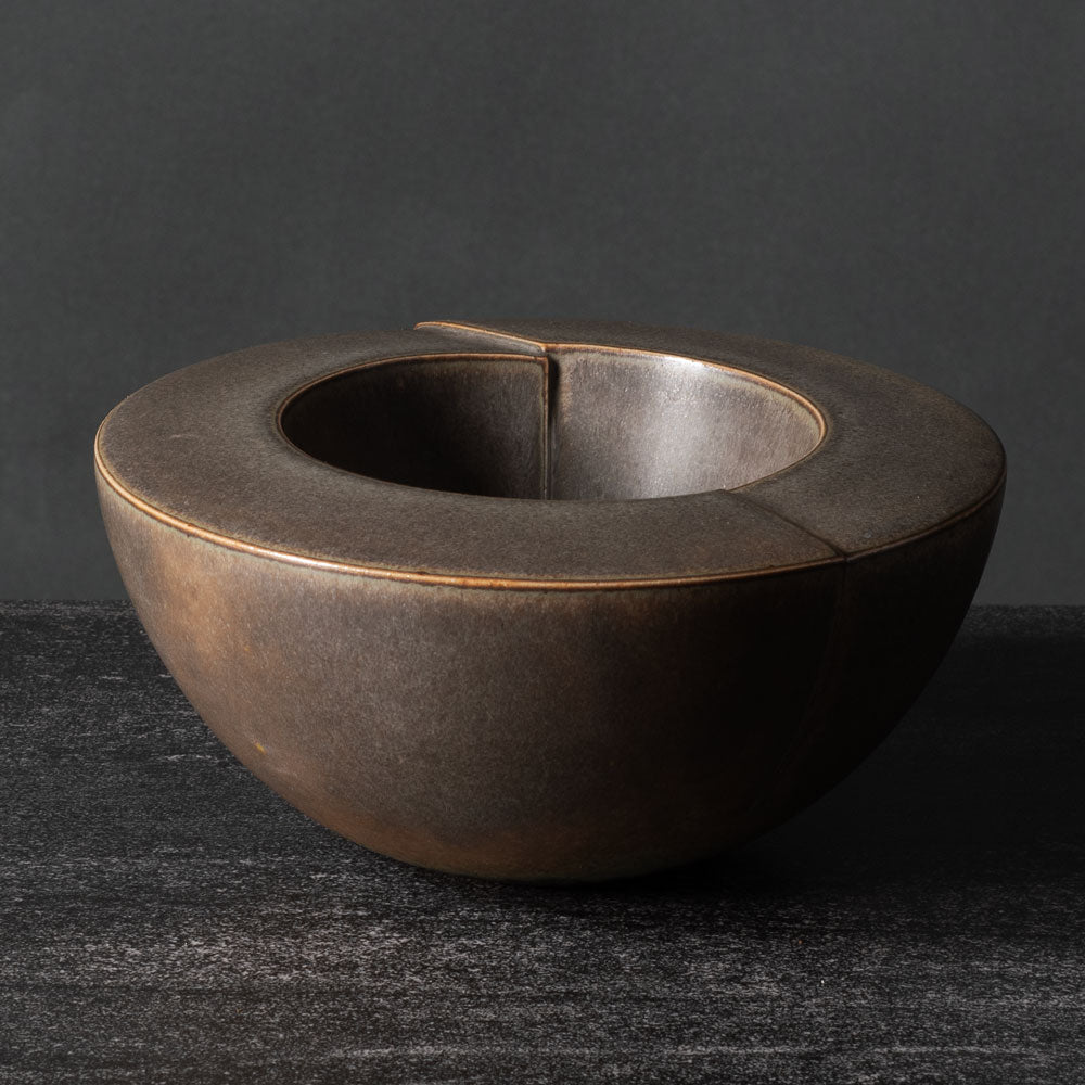 Antje Wiewinner, Germany, unique stoneware sculptural bowl with brown matte glaze K2807