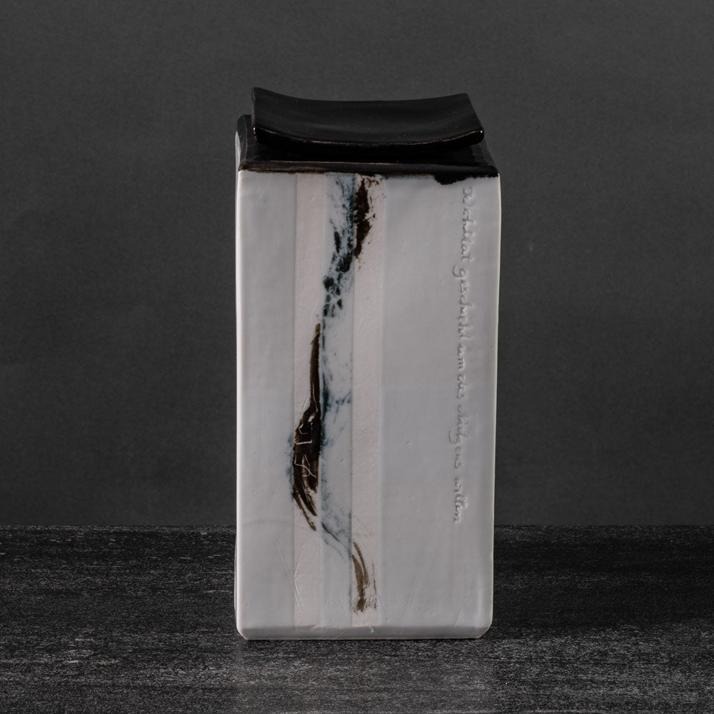Christine Atmer de Reig, own studio, Germany unique porcelain lidded jar with inscriptions J1288