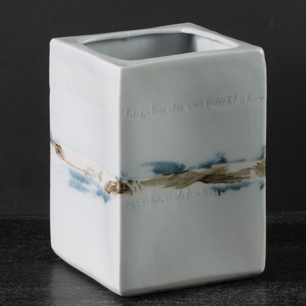 Christine Atmer de Reig, own studio, Germany unique porcelain rectangular vase with inscriptions J1287