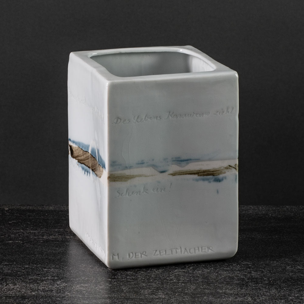 Christine Atmer de Reig, own studio, Germany unique porcelain rectangular vase with inscriptions J1287
