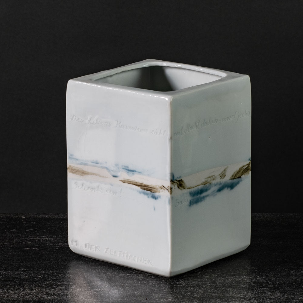Christine Atmer de Reig, own studio, Germany unique porcelain rectangular vase with inscriptions J1287