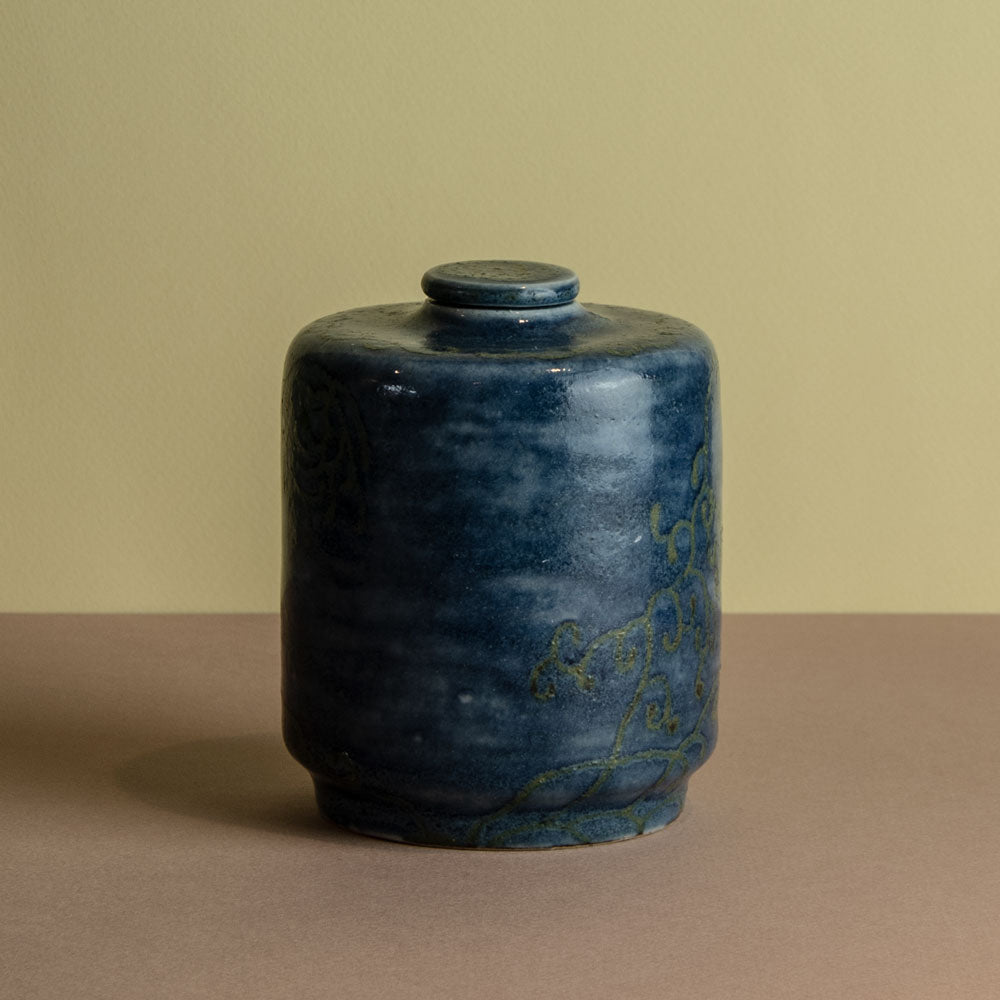 Karin Blom for Royal Copenhagen, Denmark, lidded jar with blue glaze J1025