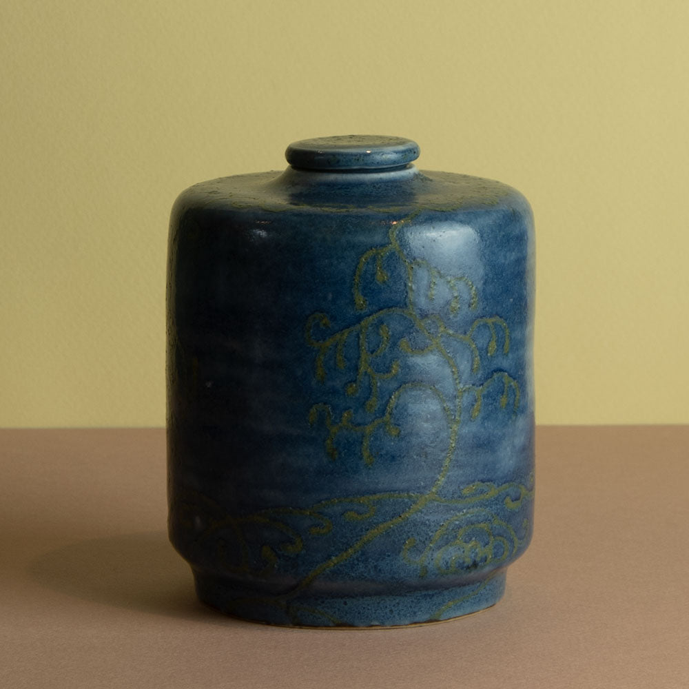 Karin Blom for Royal Copenhagen, Denmark, lidded jar with blue glaze J1025