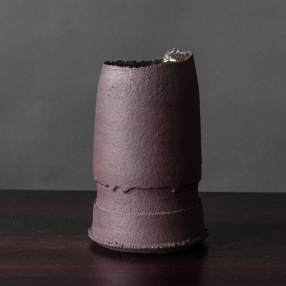 Dan Kelly, UK stoneware pot with matte brown and white glaze K2159