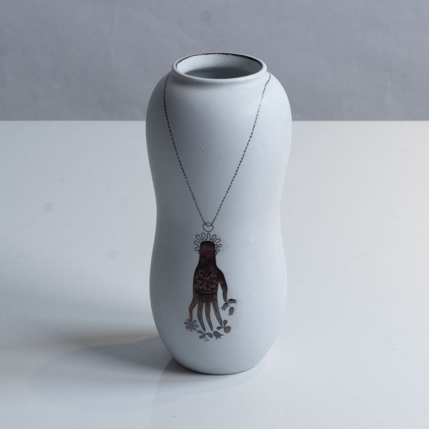 Stig Lindberg for Gustavsberg, "Grazia" stoneware vase with hand and flora L3000