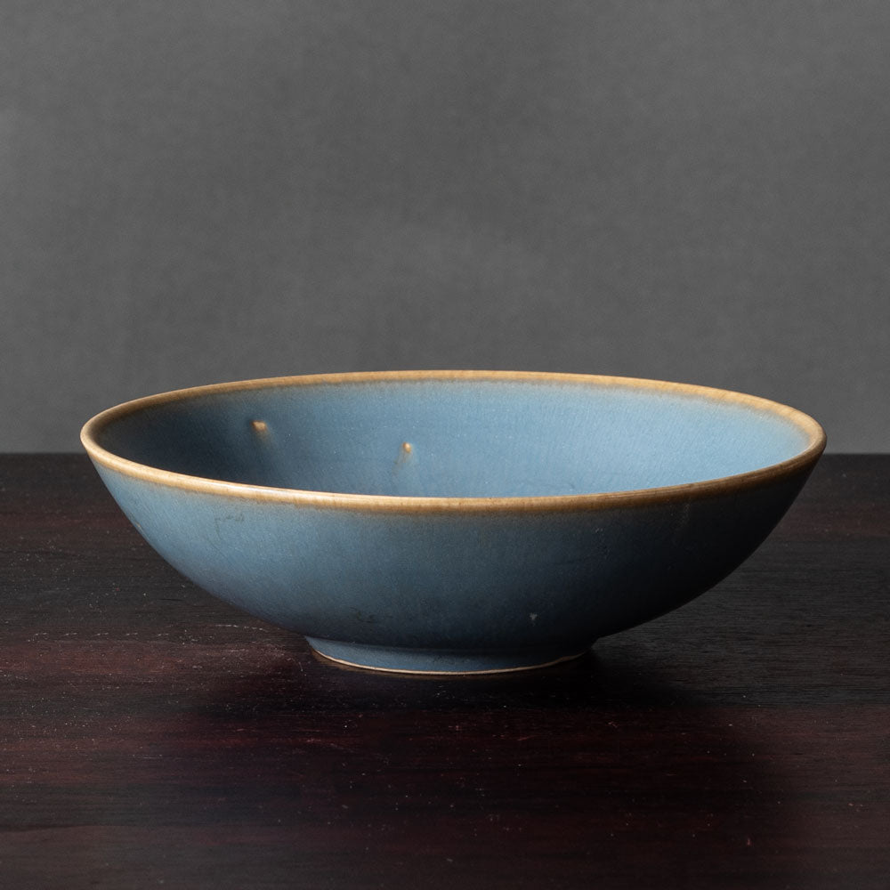 Per Linneman Schmidt for Palshus, Denmark, stoneware bowl with pale blue haresfur glaze K2822