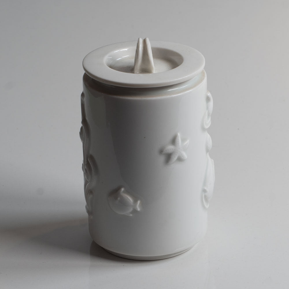 White porcelain lidded jar by Arno Malinowski for Royal Copenhagen K2744