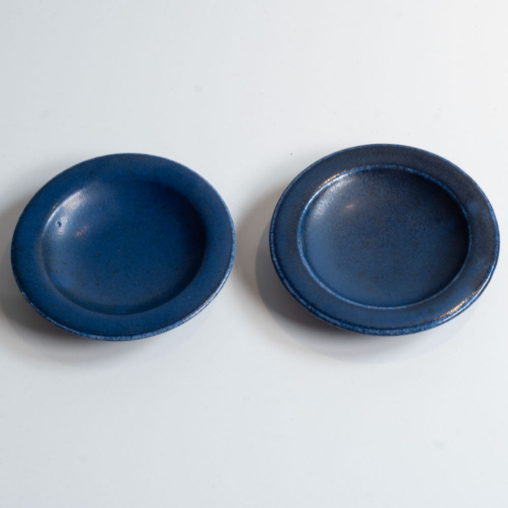 Saxbo, Denmark, pair of small dishes with blue matte glaze K2122 and K2121