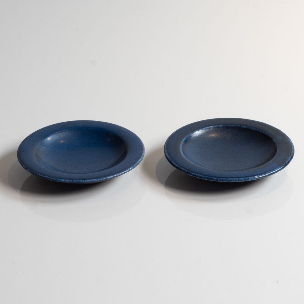 Saxbo, Denmark, pair of small dishes with blue matte glaze K2122 and K2121