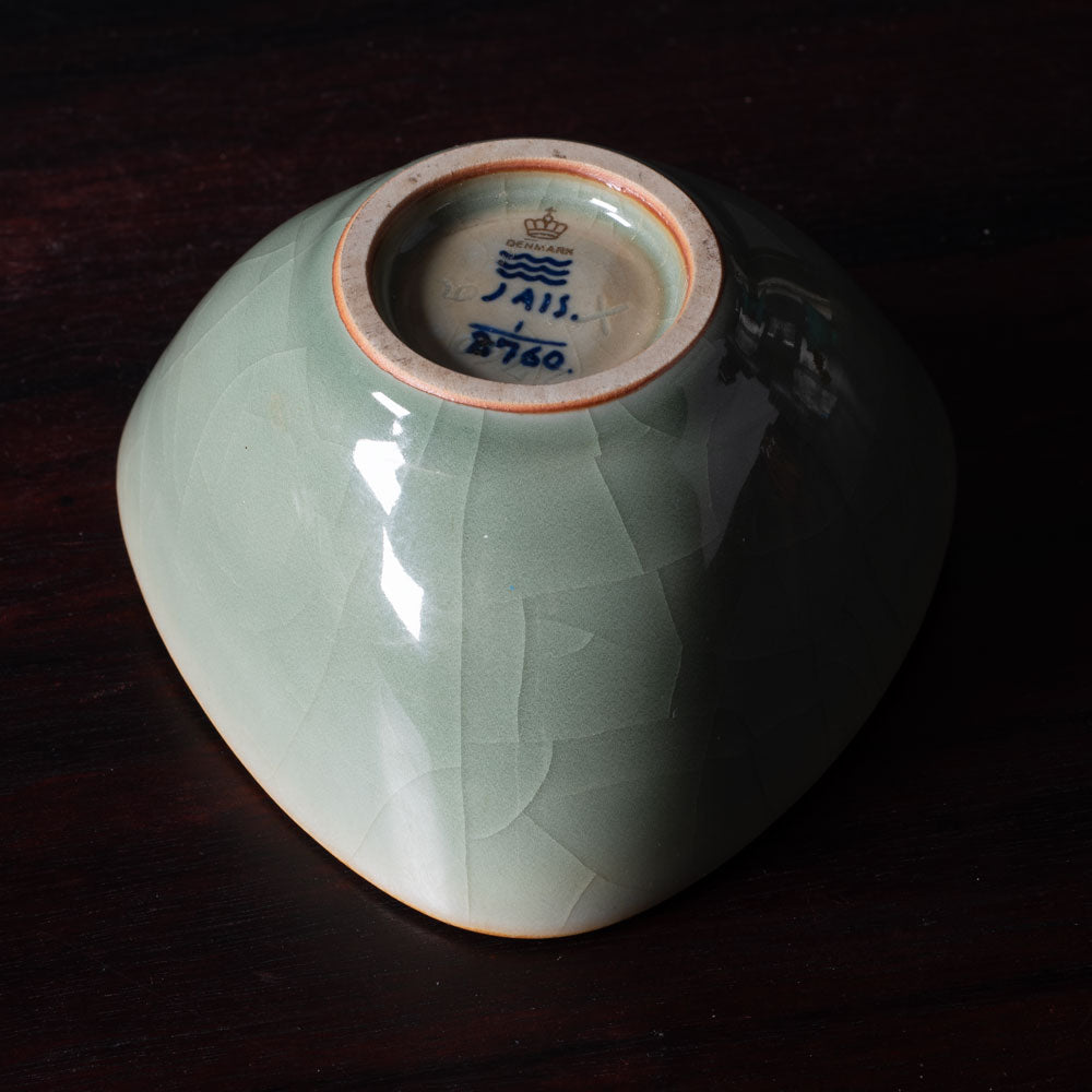 Jais Nielsen for Royal Copenhagen, Denmark, bowl with Celadon glaze and portrait to interior N1238