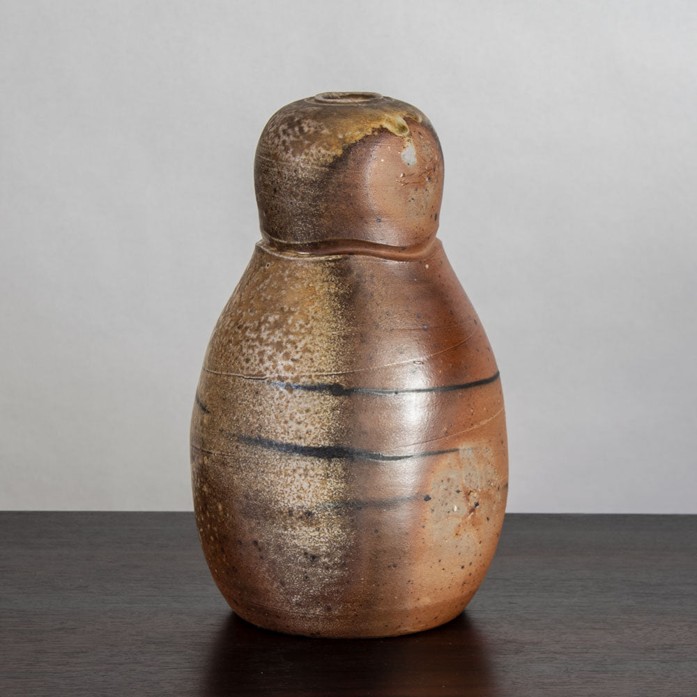 Horst Kerstan, Germany, unique stoneware double gourd vase with brown and cream glaze