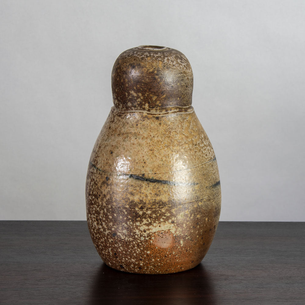 Products Horst Kerstan, Germany, unique stoneware double gourd vase with brown and cream glaze
