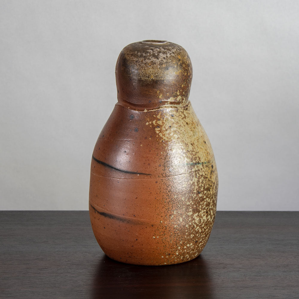 Products Horst Kerstan, Germany, unique stoneware double gourd vase with brown and cream glaze