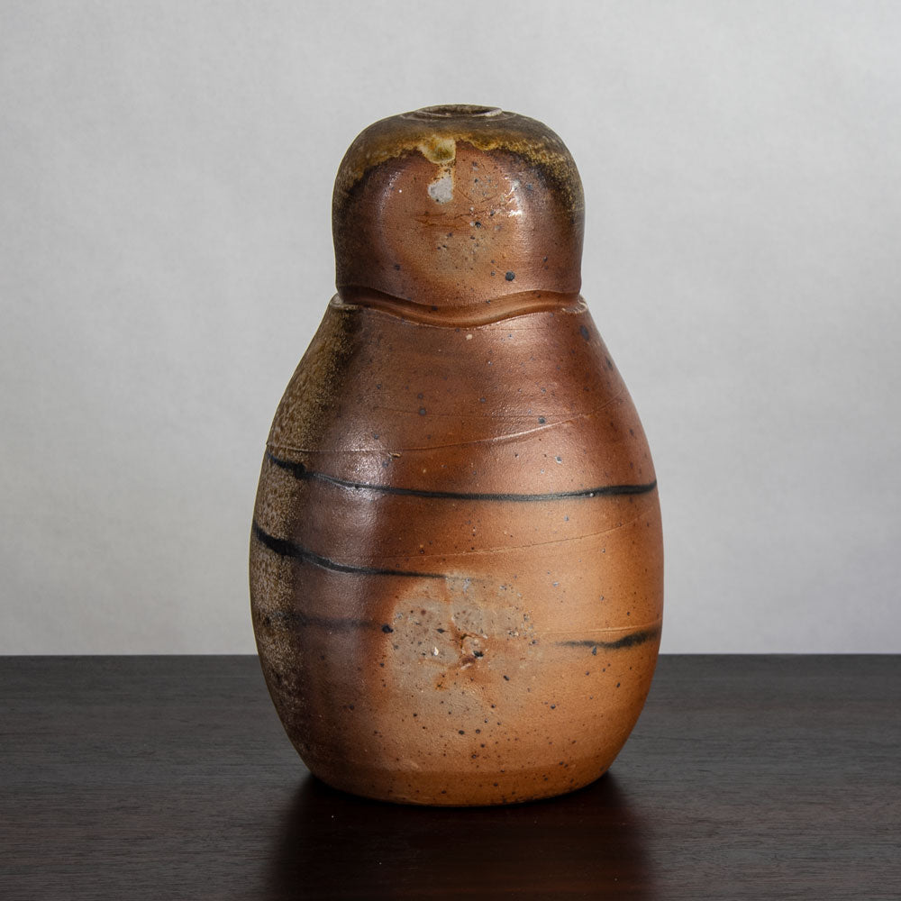 Products Horst Kerstan, Germany, unique stoneware double gourd vase with brown and cream glaze